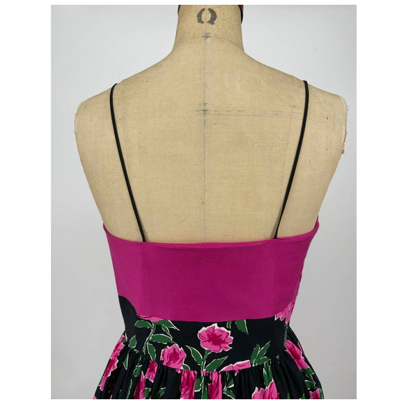 Floral Fit and Flare Sleeveless Pink Black Midi Rockabilly Dress Medium - Picture 8 of 8